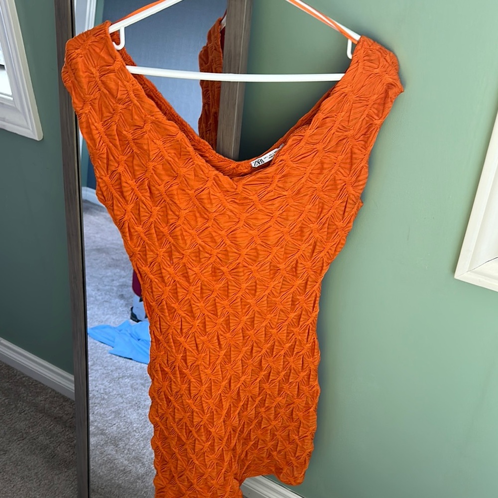 Zara Vibrant Orange Textured Dress